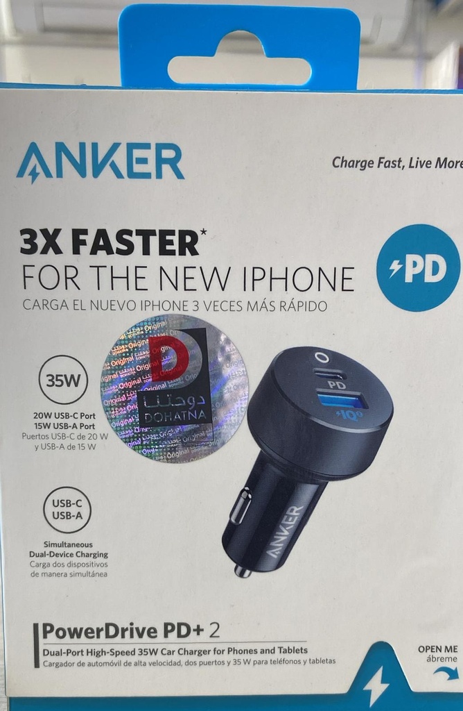 ANKER 3X FASTER Car Charger 35W-2Port USB-C/A شاحن سيارة أنكر أسرع بثلاث مرات 35 واط - منفذان USB-C/A
